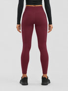 YUCOLEN Women's Outdoor Stretch Leggings with High Waist and Pockets in Wine Red
