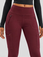 YUCOLEN Women's Outdoor Stretch Leggings with High Waist and Pockets in Wine Red