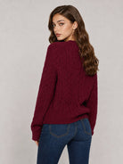 YUCOLEN Women's Oversized Cable Knit Sweater Soft Chunky Crew Neck Pullover Top in Wine Red