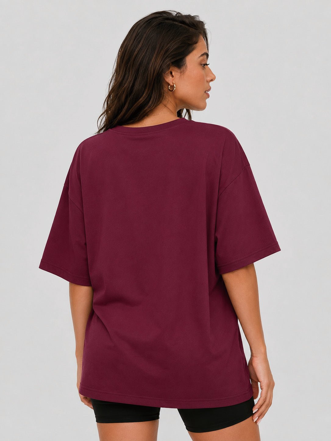 YUCOLEN Women's Oversized Cotton Blend T-Shirt Loose Fit Drop Shoulder Crewneck Tee in Wine red