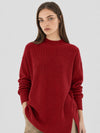 YUCOLEN Women's Oversized Ribbed Knit Turtleneck Pullover with Side Slit in Wine Red