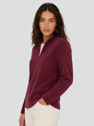 YUCOLEN Women's Quarter Zip Polar Fleece Pullover Lightweight Warm Sweatshirt in Wine Red