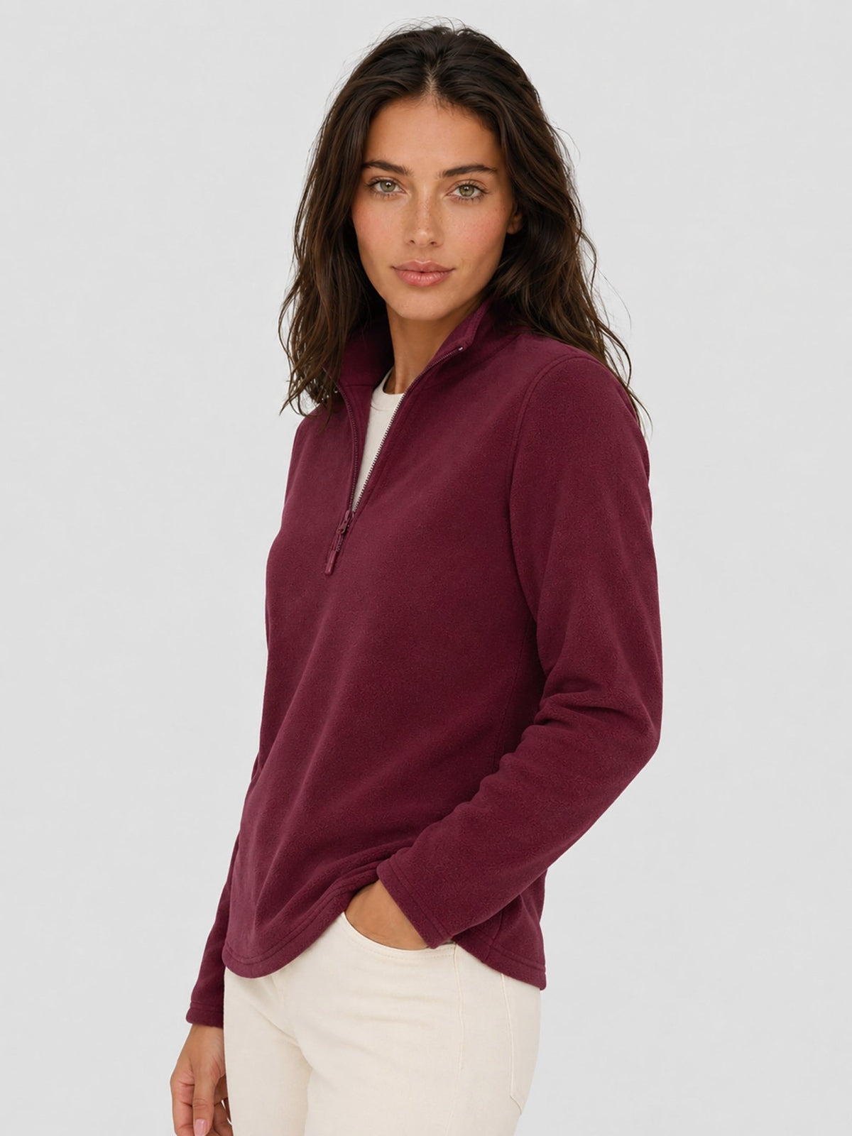 YUCOLEN Women's Quarter Zip Polar Fleece Pullover Lightweight Warm Sweatshirt in Wine Red