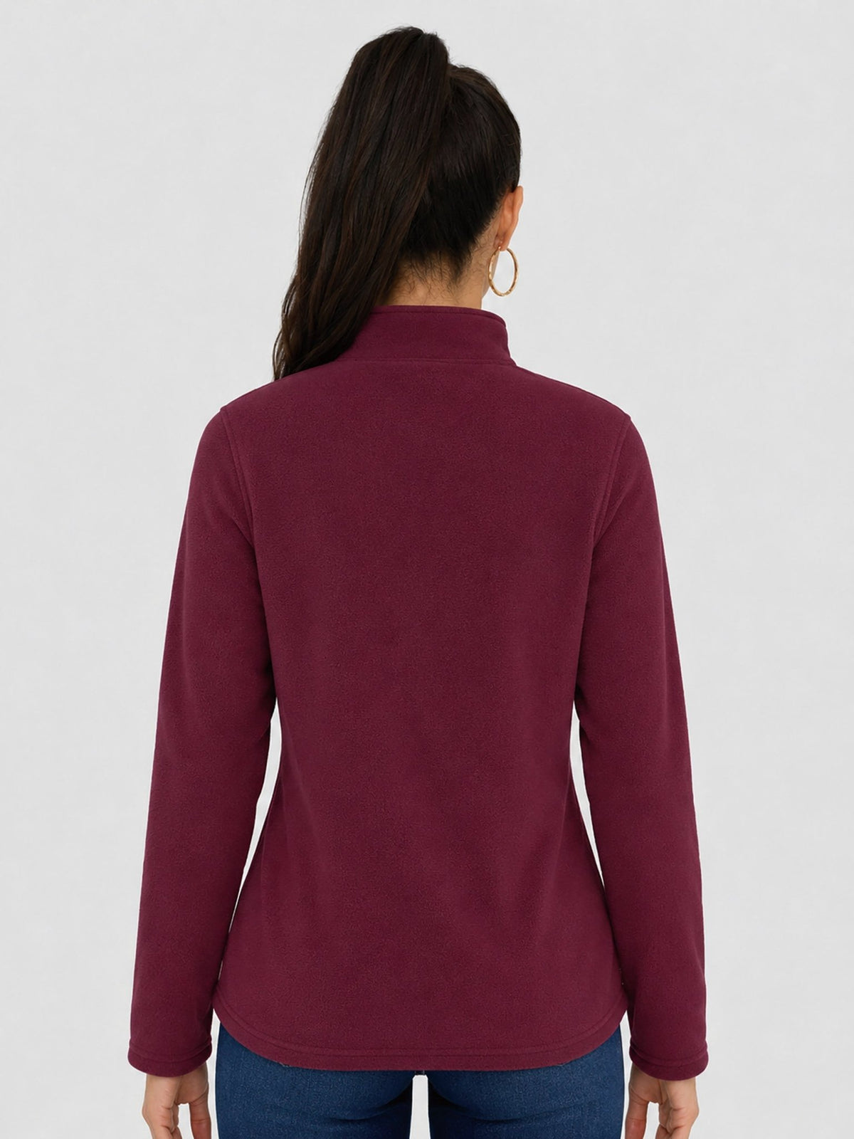 YUCOLEN Women's Quarter Zip Polar Fleece Pullover Lightweight Warm Sweatshirt in Wine Red