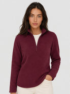 YUCOLEN Women's Quarter Zip Polar Fleece Pullover Lightweight Warm Sweatshirt in Wine Red