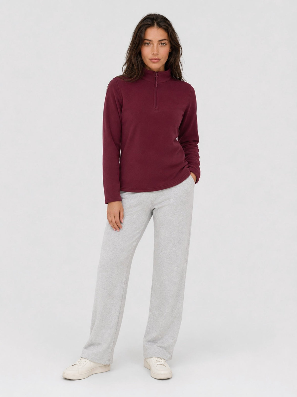 YUCOLEN Women's Quarter Zip Polar Fleece Pullover Lightweight Warm Sweatshirt in Wine Red