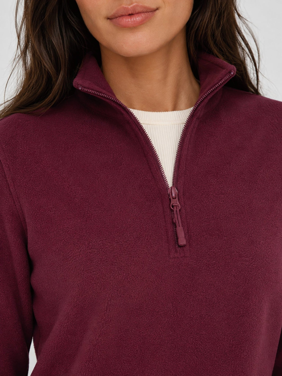 YUCOLEN Women's Quarter Zip Polar Fleece Pullover Lightweight Warm Sweatshirt in Wine Red