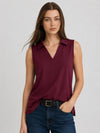 YUCOLEN Women's Sleeveless Golf Polo Shirt UPF 50+ V Neck Side Slit Sun Protection Top in Wine Red