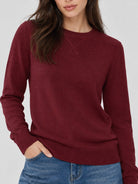 YUCOLEN Women's Soft Wool Blend Lightweight Crewneck Pullover Sweater in Wine Red