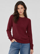 YUCOLEN Women's Soft Wool Blend Lightweight Crewneck Pullover Sweater in Wine Red