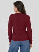 YUCOLEN Women's Soft Wool Blend Lightweight Crewneck Pullover Sweater in Wine Red
