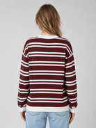 YUCOLEN Women's Striped Crewneck Sweater Soft Knit Casual Loose Fit Pullover for Fall Winter in Wine