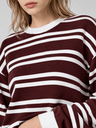 YUCOLEN Women's Striped Crewneck Sweater Soft Knit Casual Loose Fit Pullover for Fall Winter in Wine
