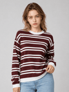 YUCOLEN Women's Striped Crewneck Sweater Soft Knit Casual Loose Fit Pullover for Fall Winter in Wine