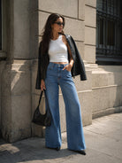 YUCOLEN Women's High Waisted Wide Leg Jeans Stretchy Vintage Loose Denim Pants in Medium Blue