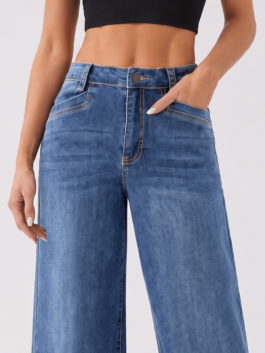 YUCOLEN Women's High Waisted Wide Leg Jeans Stretchy Vintage Loose Denim Pants in Medium Blue