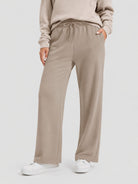 YUCOLEN Women's Sherpa Lined Wide Leg Pants 370G Thermal Fleece Sweatpants in Coffee Grey