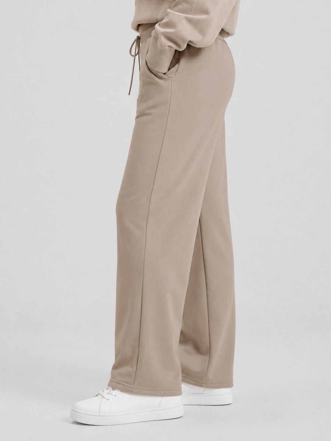 YUCOLEN Women's Sherpa Lined Wide Leg Pants 370G Thermal Fleece Sweatpants in Coffee Grey