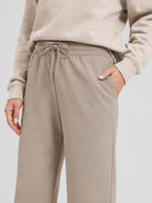 YUCOLEN Women's Sherpa Lined Wide Leg Pants 370G Thermal Fleece Sweatpants in Coffee Grey