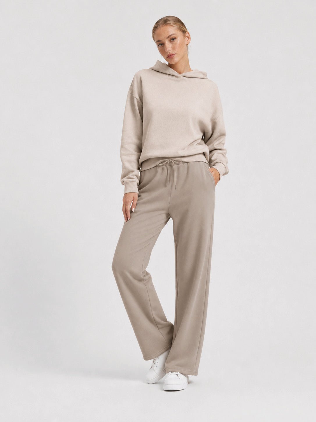 YUCOLEN Women's Sherpa Lined Wide Leg Pants 370G Thermal Fleece Sweatpants in Coffee Grey