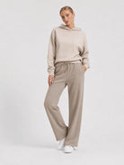 YUCOLEN Women's Sherpa Lined Wide Leg Pants 370G Thermal Fleece Sweatpants in Coffee Grey