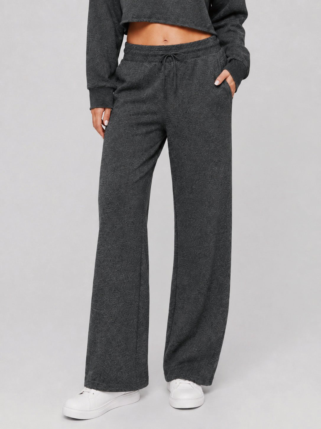 YUCOLEN Women's Sherpa Lined Wide Leg Pants 370G Thermal Fleece Sweatpants in Gray