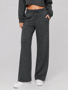 YUCOLEN Women's Sherpa Lined Wide Leg Pants 370G Thermal Fleece Sweatpants in Gray