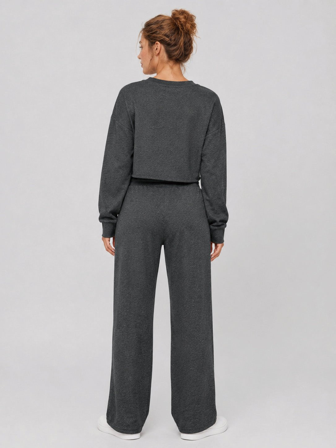 YUCOLEN Women's Sherpa Lined Wide Leg Pants 370G Thermal Fleece Sweatpants in Gray