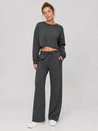 YUCOLEN Women's Sherpa Lined Wide Leg Pants 370G Thermal Fleece Sweatpants in Gray