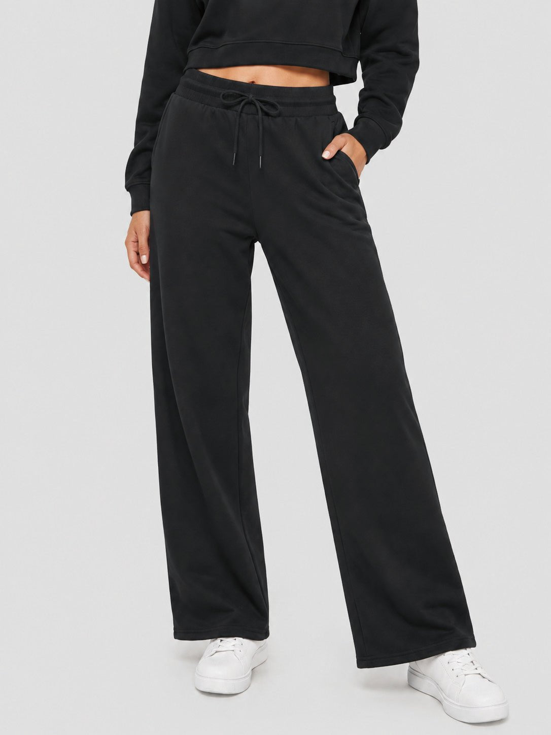 YUCOLEN Women's Sherpa Lined Wide Leg Pants 370G Thermal Fleece Sweatpants in Black