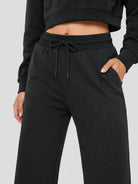 YUCOLEN Women's Sherpa Lined Wide Leg Pants 370G Thermal Fleece Sweatpants in Black