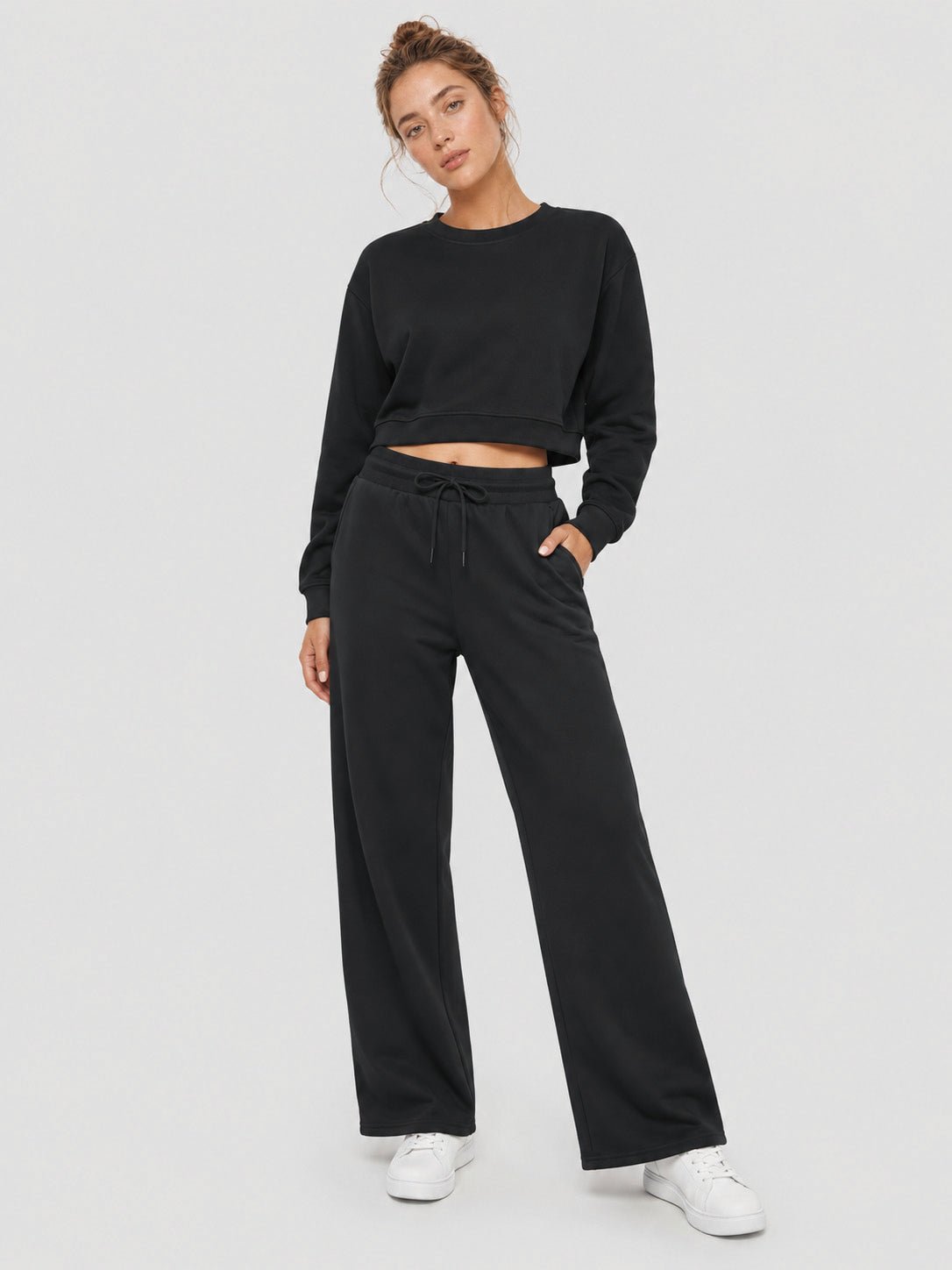 YUCOLEN Women's Sherpa Lined Wide Leg Pants 370G Thermal Fleece Sweatpants in Black