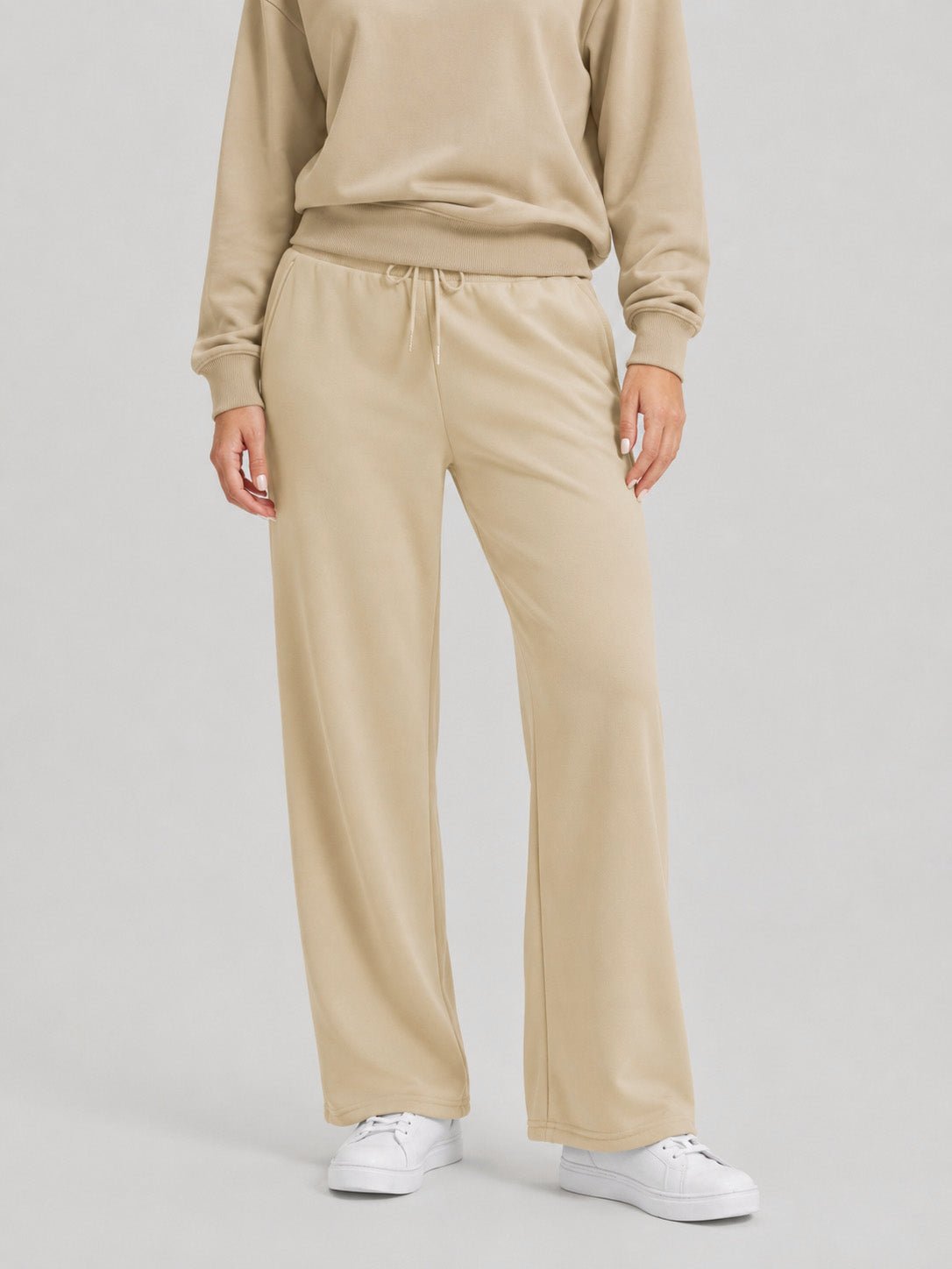 YUCOLEN Women's Sherpa Lined Wide Leg Pants 370G Thermal Fleece Sweatpants in Khaki