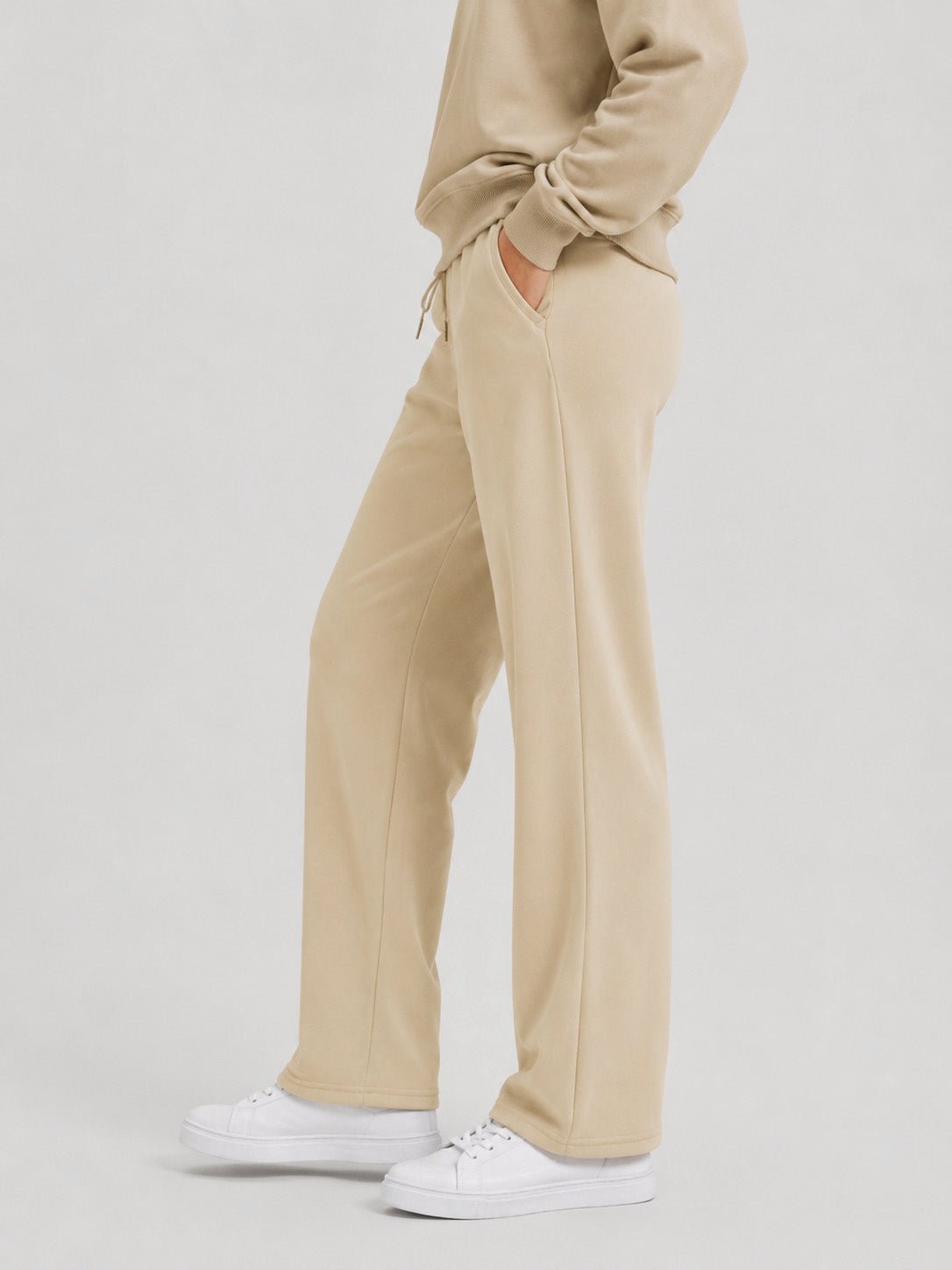 YUCOLEN Women's Sherpa Lined Wide Leg Pants 370G Thermal Fleece Sweatpants in Khaki