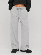 YUCOLEN Women's Sherpa Lined Wide Leg Pants 370G Thermal Fleece Sweatpants in Light Gray