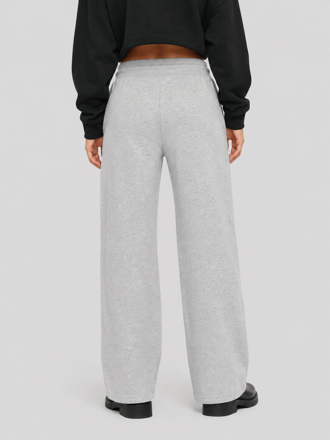 YUCOLEN Women's Sherpa Lined Wide Leg Pants 370G Thermal Fleece Sweatpants in Light Gray