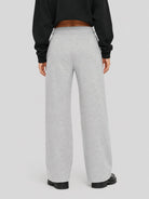 YUCOLEN Women's Sherpa Lined Wide Leg Pants 370G Thermal Fleece Sweatpants in Light Gray