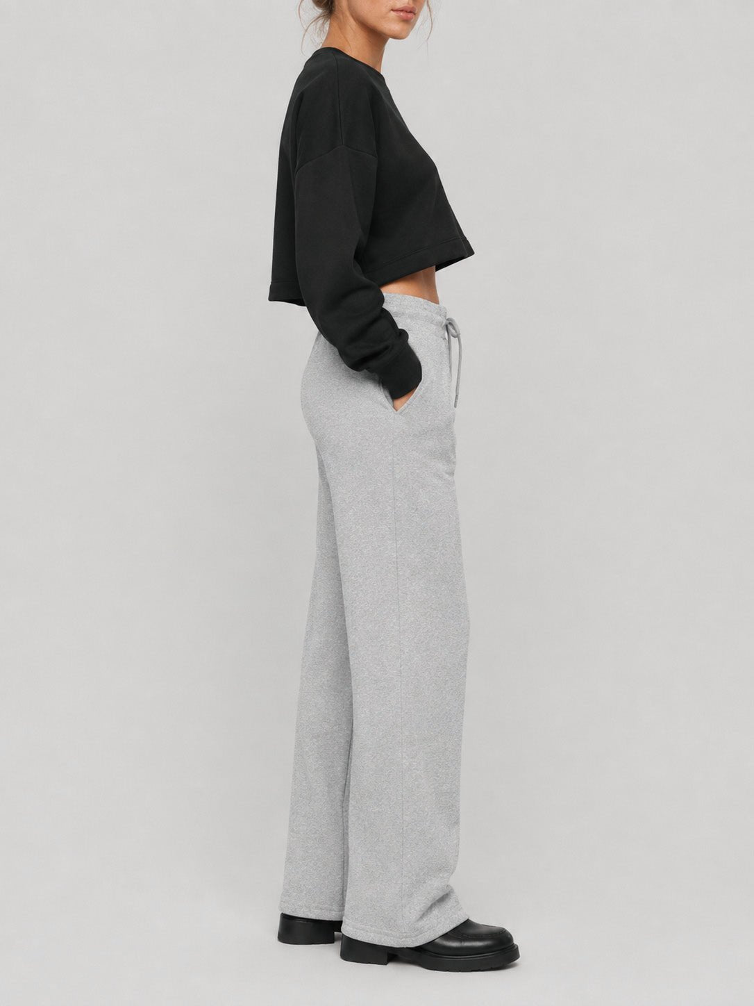 YUCOLEN Women's Sherpa Lined Wide Leg Pants 370G Thermal Fleece Sweatpants in Light Gray