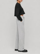 YUCOLEN Women's Sherpa Lined Wide Leg Pants 370G Thermal Fleece Sweatpants in Light Gray