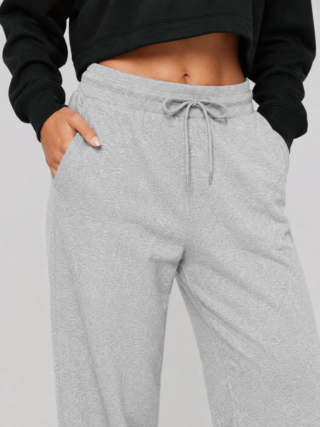 YUCOLEN Women's Sherpa Lined Wide Leg Pants 370G Thermal Fleece Sweatpants in Light Gray