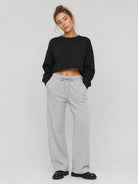 YUCOLEN Women's Sherpa Lined Wide Leg Pants 370G Thermal Fleece Sweatpants in Light Gray