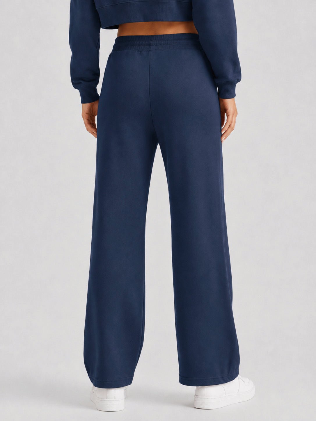 YUCOLEN Women's Sherpa Lined Wide Leg Pants 370G Thermal Fleece Sweatpants in Navy