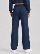 YUCOLEN Women's Sherpa Lined Wide Leg Pants 370G Thermal Fleece Sweatpants in Navy