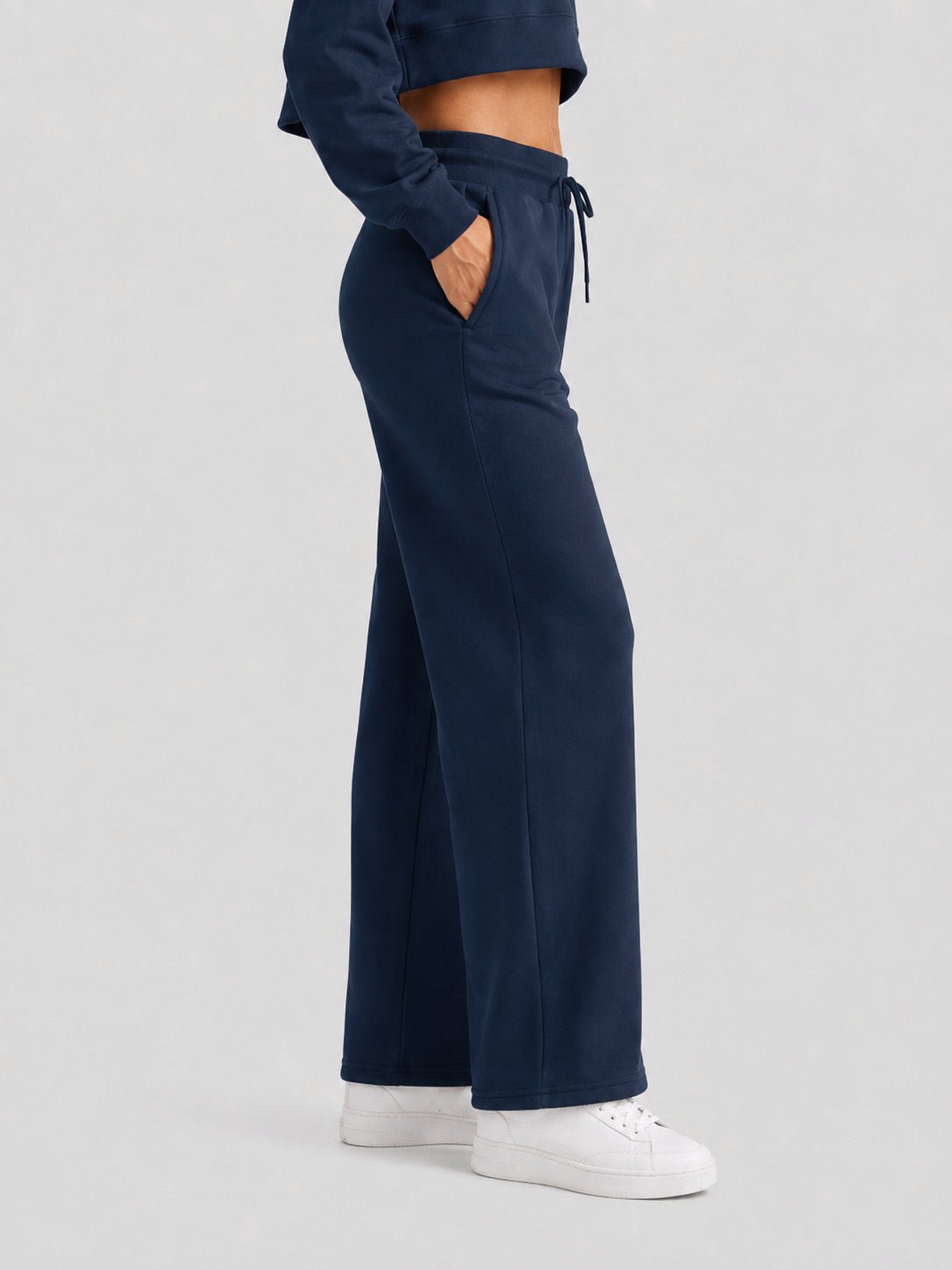 YUCOLEN Women's Sherpa Lined Wide Leg Pants 370G Thermal Fleece Sweatpants in Navy