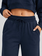 YUCOLEN Women's Sherpa Lined Wide Leg Pants 370G Thermal Fleece Sweatpants in Navy