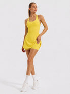 YUCOLEN Women's Active Dress with Built-in Shorts and Pockets Athletic Tennis Golf Dress in Yellow