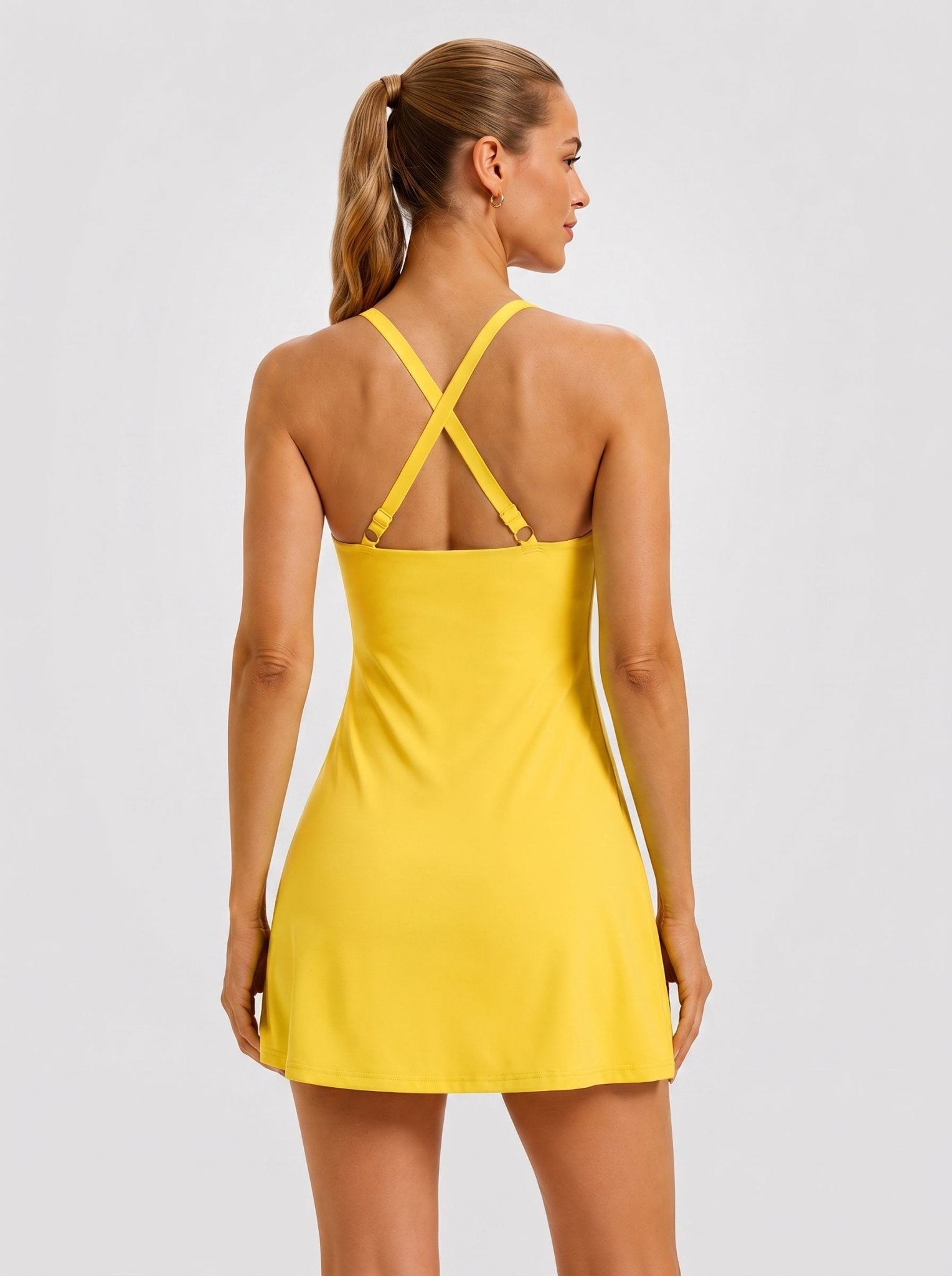YUCOLEN Women's Active Dress with Built-in Shorts and Pockets Athletic Tennis Golf Dress in Yellow
