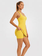 YUCOLEN Women's Active Dress with Built-in Shorts and Pockets Athletic Tennis Golf Dress in Yellow