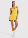 YUCOLEN Women's Active Dress with Built-in Shorts and Pockets Athletic Tennis Golf Dress in Yellow
