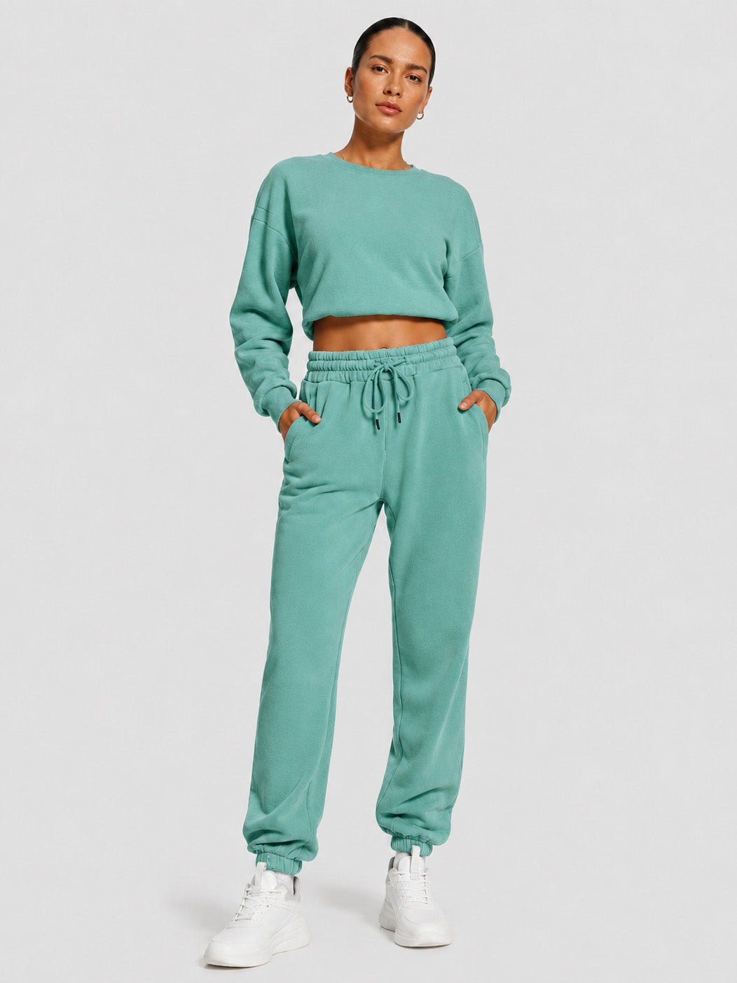 YUCOLEN Heavyweight Fleece Lined Sweatpants Baggy Unisex Relaxed Fit Joggers in Medium Green